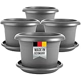 Pflanzkübel groß außen, 4er Set Blumentopf 30 cm Durchmesser mit Untersetzer, Blumenkübel, Blumentöpfe Pflanztöpfe Pflanzentopf, Pflanztopf, Anthrazit Pflanzkübel 30 cm mit Teller, Model: Bruno