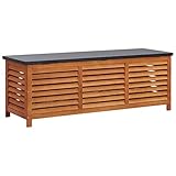 Homgoday Gartenbox Auflagenbox Kissenbox Sitzbank mit Stauraum Sitztruhe Truhenbank für Flur Wohnzimmer Terrasse Balkon 150x50x55 cm Eukalyptus Massivholz