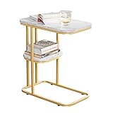 SoBuy FBT110-G Beistelltisch mit 2 Ablagen Sofatisch Kaffeetisch Laptoptisch Betttisch Pflegetisch mit goldenem Metallgestell BHT ca.: 50x58x30cm