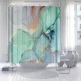 Duschvorhang mit Motiv grüner Marmor Duschvorhang 200x220 Badezimmer Badevorhang 3D Digitaldruck 12 Haken Badezimmervorhang wasserdicht und schimmelfest