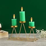 Purestory Teelichthalter mit 3 Köpfen für Esstisch, Tafelaufsatz, Couchtisch, Kaminsims oder jede Tischplatte. Moderner Kerzenständer für Heimdekoration – Gold – 22,9 cm