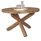 FineBuy Design Esszimmertisch rund Ø 120 cm x 75 cm Massiv-Holz Sheesham | Landhaus Esstisch 4 Personen | Küchentisch Tisch für Esszimmer braun