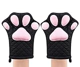 Ofenhandschuhe, süßes, lustiges, Katzenpfoten-Design, hitzebeständig, gestepptes Baumwollfutter, Topflappen, zum Grillen und Backen, Handschuhe, Küchenutensilien, Geschenk-Set für Grill, Mikrowelle