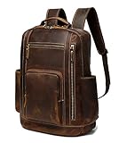 LANNSYNE Herren Vintage Vollnarben Echtleder Rucksack für 16' Laptop Reisen Wandern Camping Tagesrucksack