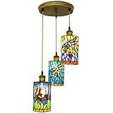 PAZWAHF 3-Licht-Kuppel-Pendelleuchte, verstellbare Hängeleuchten, Tiffany-Stil-Buntglas-Hängeleuchte für Esszimmer und Wohnzimmer