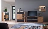 expendio Wohnzimmer Vera 32 Balkeneiche Bianco teilmassiv 4-teilig Wohnwand LED TV-Wand Wohnmöbel mit Beleuchtung, Beleuchtung:mit Beleuchtung