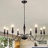 ASHUAQI Kronleuchter Vintage, 8 Flammig Modern Klassische Kerze Kronleuchter Schwarz, Metall Pendelleuchte Esstisch mit E14 Fassung, Hängeleuchte für Wohnzimmer Schlafzimmer Küche