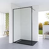 Walk in Duschwand schwarz Glaswand Dusche 90x203 cm Duschglaswand Duschabtrennung Duschtrennwand Glas Glastrennwand Sicherheitsglas 8 mm NANO Glas mit Stabilisator und Verstellbereich