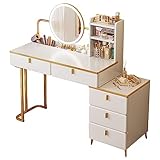 Schminkplatz mit Touch Controls Lichter, einstellbare Helligkeit Vanity Mirror Table Set, Large Vanity Desk with Storage Shelves and Drawers, Vanity Table with Nightstand