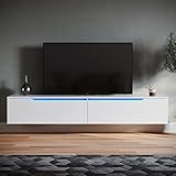 SONNI Lowboard, TV Board Weiss Hochglanz Hängend 180x35x30cm TV Schank mit LED-Beleuchtung(12 Farben können eingestellt Werden), Fernseherschank Griffloses Design.