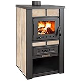 ProTermo Alpina Ceramic Beige Kaminofen mit Schamottstein - 8 kW Heizleistung - 50 x 48 x 82 cm Holzofen mit Sichtfenster, Bauart 1