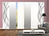 Home Fashion 96675 | 6er-Set Schiebegardinen FERROL | blickdichter Dekostoff & transparenter Halborganza | 6X jeweils 245x60 cm | Farbe: (grau)