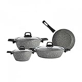 KARACA Gris Bio Granit 7-teiliges, Topfset/Pfannensets, Antihaftbeschichtung, Topf Pfannenset mit Glasdeckeln, Kochgeschirr Set, Kochtopfsets, 2 Topf mit Glasdeckel + 2 Pfannen