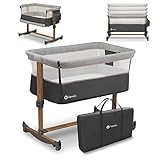 Lionelo Leonie 3 IN 1 Beistellbett Babybett, Schaukelfunktion, 5-stufige Höhenverstellung, Schräglage, Matratze, Abnehmbare Seitenwand, Räder, Seitentasche, Einfach Transport