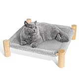 FLUFFEE Katzenbett waschbar Hängematte Katze Katzen Bettchen Holz Erhöhtes katzenhängematte Herausnehmbar 45x45x12.7cm Katzen Bett grau Haustierbett für Katzen Kaninchen kleine Hunde