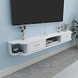 Schwebender TV-Ständerschrank, an der Wand montiertes TV-Regal mit Schublade und offenen Regalen, geeignet für Router, Set-Top-Boxen, DVD-Player/Gelb/140 cm/Weiß/140 cm
