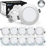 Eande 10er Set LED Einbaustrahler Flach IP44, Kaltweiss 6500K, LED Spots 230V 5W 450LM, Ultra Flach Deckenspots LED Einbautiefe 25mm, Einbauloch Ø 75-85mm, Rund Silber