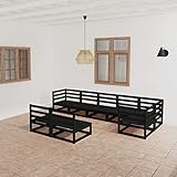 TECHPO 8-teiliges Gartenlounge Set aus massivem Kiefernholz, schwarz, mit Farbe: Schwarz