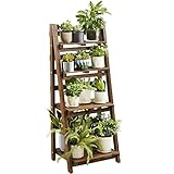 Yaheetech Leiterregal für Blumentöpfe, Pflanzenständer Balkon, Blumentreppe 4-Ebenen Blumenständer Pflanzenregal aus Holz, Indoor&Outdoor, klappbar