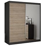 Fabryka Mebli Idźczak Schiebetürenschrank, eleganter Kleiderschrank Schrank Garderobe Spiegel Bella 03, Schlafzimmer- Wohnzimmerschrank Schiebetüren Modern Design (Graphit/Sonoma)