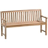 Ambientehome 4er Teakbank 4 Sitzer Massivholz Holzbank Gartenbank Circa 180 cm breit unbehandeltes Bank massives Teakholz, Grau