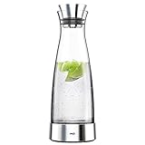 Emsa 515668 Glaskaraffe (mit Kühlelement, 1 Liter, Automatische Verschlussklappe, Glas, Edelstahl, Flow Classic)