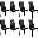 SICOTAS Esszimmerstühle 8er Set Moderne Küchenstühle mit Lehne aus Kunstleder Metallbeine bequemer Polsterstuhl Wohnzimmerstuhl Stühle für Esszimmer Küche Arbeitszimmer Wohnzimmer Schlafzimmer Schwarz