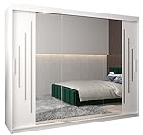 Kryspol Schwebetürenschrank York 2-250 cm mit Spiegel Kleiderschrank mit Kleiderstange und Einlegeboden Schlafzimmer- Wohnzimmerschrank Schiebetüren Modern Design (Weiß)