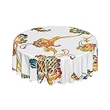 Bunte, barocke, Florale, weiße, runde Tischdecke, 152,4 cm, Bedruckt, waschbar, Tischdecke für Esszimmer, Party, Urlaub, Herbst, Zuhause, dekorativ