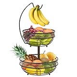 Bomclap 2 Stöckig Obst Etagere - Obstkorb mit Bananenhalter - 2 Etagen Küche Obstschale aus Metall - Abnehmbare Stehend Obstschalen - Täglicher Küche Lagerung Obstkörbe Gemüsekorb - Bronze