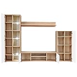 Ausla Wohnwand, große Wandvitrine 260 x 30 x 180 cm Seitenschränke TV-Ständer Präsentationsregal weiße Türen für Wohnzimmer für kleine Dekore
