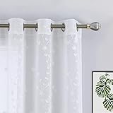 HAUSPROFI Voile Gardinen Transparent 2er Set Bestickte Vorhänge Floral Muster Ösenvorhang Dekogardine Wohnzimmer Fensterschals Landhausstil Weiß Blumen B*H 132 * 213 cm, 2 Stück