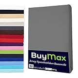 Buymax Topper Spannbettlaken 180x200 cm Spannbetttuch 100% Baumwolle Jersey für Matratzentopper bis 9 cm Matratzenhöhe Bettlaken für Boxspringbett Topper, Anthrazit-Grau