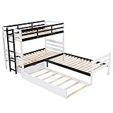 n/a Twin-Size-Etagenbett in L-Form und Plattformbett mit Ausziehbett und Schublade, weiß