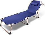 JIBELL Freizeitstuhl Klappliege Sitz Sonnenstuhl Verstellbares Einzelbett Büro Mittagspause Stahlrohr Mittagspause Bett Campinghocker Garten (Farbe: Blau)