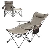 GAMZ Premium Campingstuhl Faltbar, Angelstuhl 150kg, Klappstuhl Karpfenstuhl Mit Abnehmbare Fußablage, Leicht Faltstuhl Campingsessel Mit GeträNkehalter Tisch, Sitzen Hinlegen 2 In 1