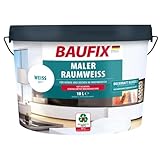 BAUFIX Maler-Raumweiß weiss, matt, 10 Liter, Weiße Wandfarbe, mit hoher Deckkraft, Innenfarbe mit Deckfähigkeit Klasse 2, für Wände und Decken