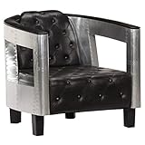 vidaXL Sessel Fernsehsessel Relaxsessel Loungesessel Clubsessel Cocktailsessel Ledersessel Armlehen Stuhl Sofa Couch Wohnzimmer Schwarz Echtleder Alu