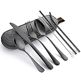 8 Stück Besteck Set, Tragbare Utensilien Set, Rostfreies Edelstahl Besteck, Campingbesteck aus Edelstahl mit Bestecktasche, zum Reisen, Camping, Picknick, Home, Schule Lunch Box