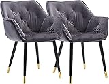 Küchen-Esszimmermöbel-Stühle, 2er-Set, Samt-Esszimmerstuhl, moderner Lounge-Seitenstuhl, Küche, Wohnzimmer, Schlafzimmer, Sessel (Farbe: Grau, Größe: Füße mit Goldener Kante)