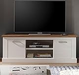 BJYX TV Lowboard in weiß Pinie mit Nussbaum Satin TV-Unterschrank Komforthöhe