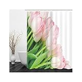 Shower Curtains Pink, Duschvorhang Cool Grün Tulpenblume Duschvorhang 150x180 Polyester Bad Vorhang Badezimmer Dekoration