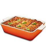 Auflaufform Groß aus Keramik - Extra Hoher Rand - Für Lasagne, Tiramisu & Auflauf - Orangerot