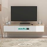 Sweiko TV-Schrank, Fernseher Tisch Natural Lowboard Moderm,TV Cabinet mit Vielfarbiger LED-Beleuchtung, Wandmontageoption und Abmessungen 180x33x30 cm