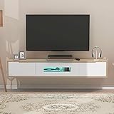 Sweiko TV-Schrank, Fernseher Tisch Natural Lowboard Moderm,TV Cabinet mit Vielfarbiger LED-Beleuchtung, Wandmontageoption und Abmessungen 180x33x30 cm