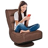 RELAX4LIFE Bodenstuhl mit 360° drehbarem Sockel, Bodensessel mit 5 winkelverstellbarer Rückenlehne 90°-135°, klappbarer Relaxsessel, bis 120kg belastbar, Lazy Sofa für Wohnzimmer und Büro (Braun)