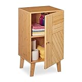 Relaxdays Badschrank Bambus, verstellbare Ablage, variabel montierbare Tür, HBT: 70x40x37 cm, Badezimmerschrank, Natur