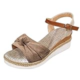 Leichte Frauen Colorblock Knoten Dekor Espadrille Sandalen Urlaub Faux Wildleder Knöchelriemen Keilsandalen für Sommer Frauen Strass Sandalen, khaki, 40 EU