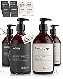 lido bianco® Seifenspender Set Kunststoff 500 ml [4er Set] Made in Germany & BPA frei | Shampoo Flaschen zum Befüllen inkl. 16x wasserfesten Etiketten