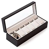 CASE ELEGANCE Edle Uhrenbox aus Echtholz für 6 Uhren mit Glasfenster